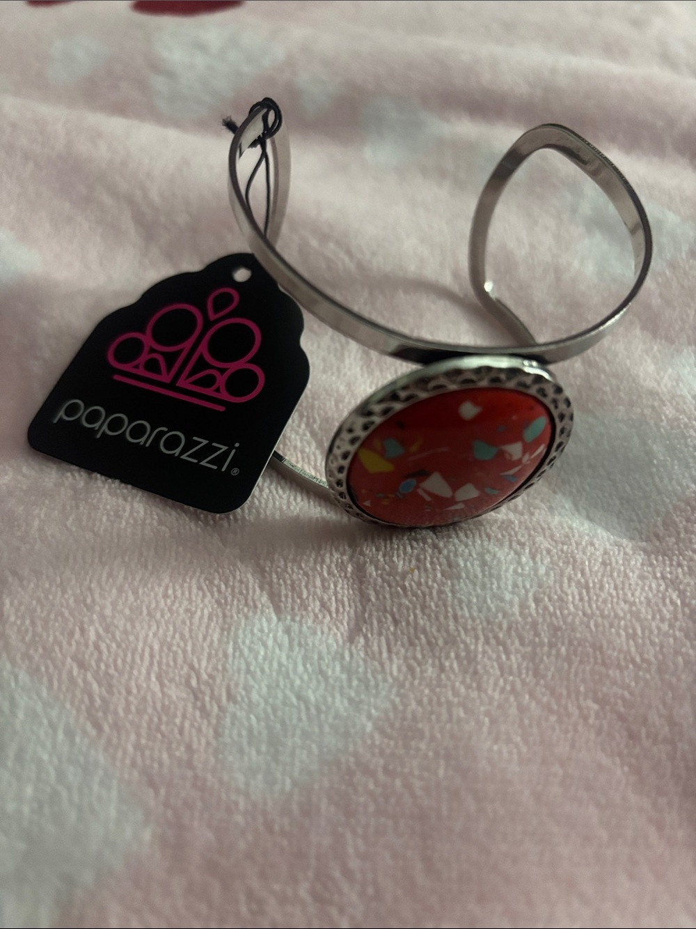 paparazzi Red Confetti Dome Silver Cuff Bracelet